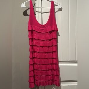 Express Hot Pink Ruffle Tiered Mini Dress